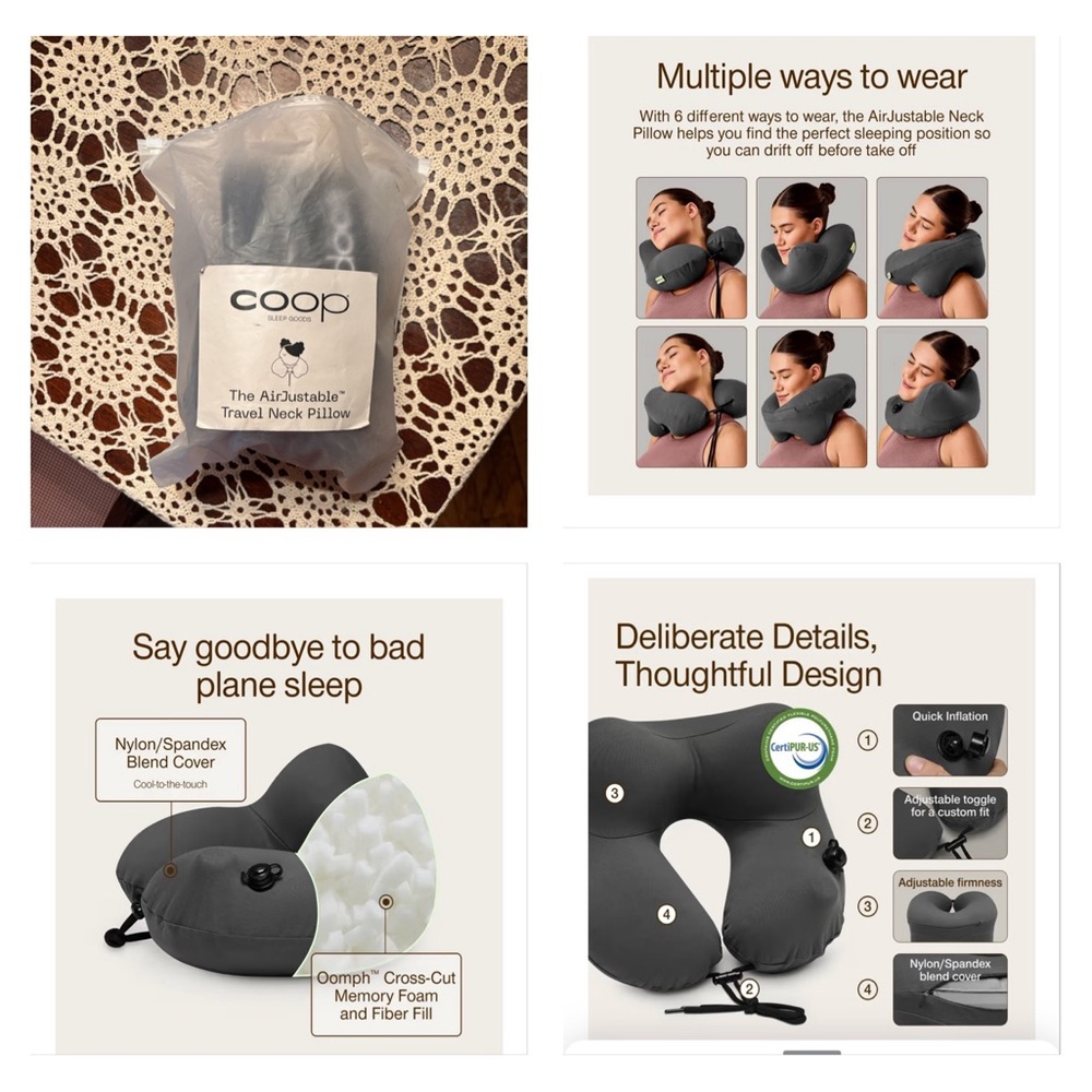 Coop Sleep Goods AirJustable Travel Neck Pillow - GRAY